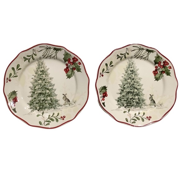 Better Homes & Garden 2 Heritage Winter Tree Salad Dessert Plates - Picture 1 of 5